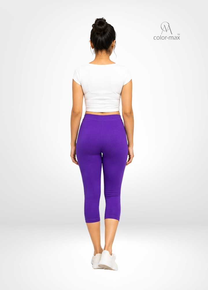 PURPLE - Premium Cotton Lycra Capri Leggings - Hover